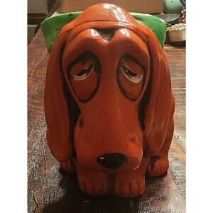 Piggy Bank Sad Puppy Bright Orange & Lime Green w/coin stopper
